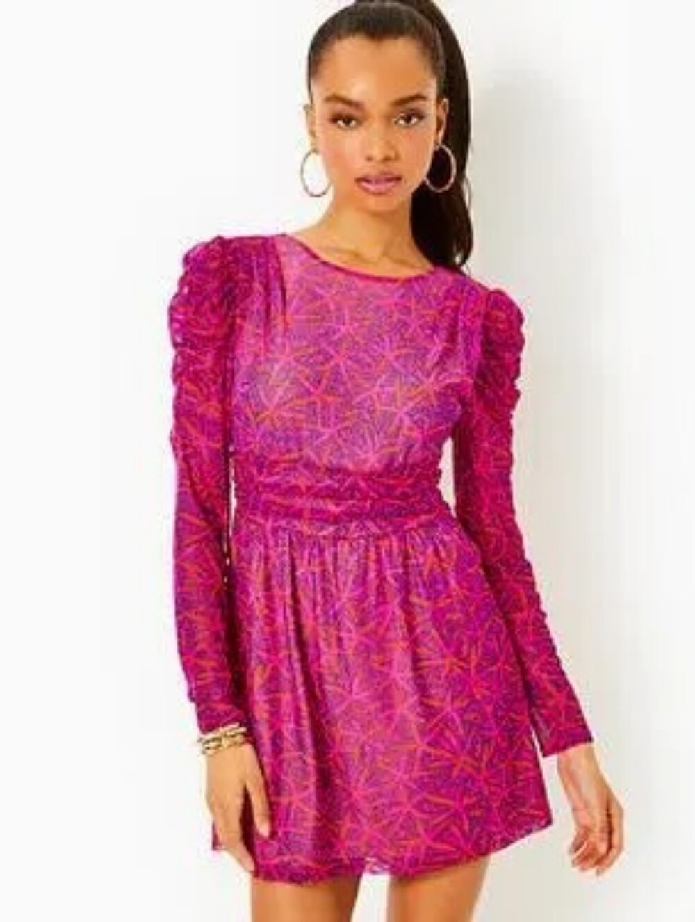 Lilly Pulitzer Preslie Long Sleeve Pink Tropical Starfish Romper Women's Size XL